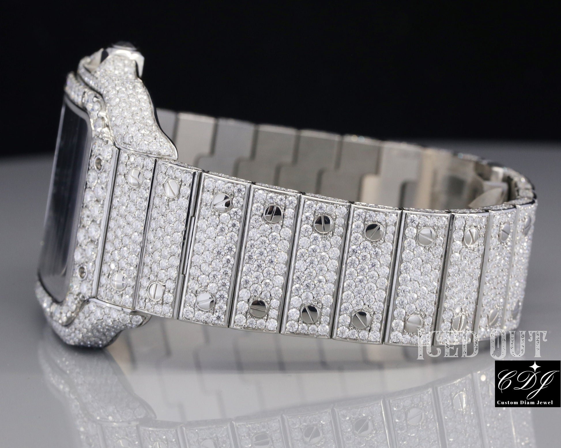 Top Quality Blue Dial Cartier Iced Out Moissanite Luxuries Watch customdiamjewel