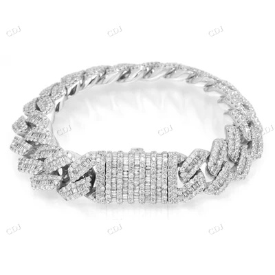 Round Baguette Diamonds 10K Gold Cuban Bracelet hip hop jewelry CustomDiamJewel