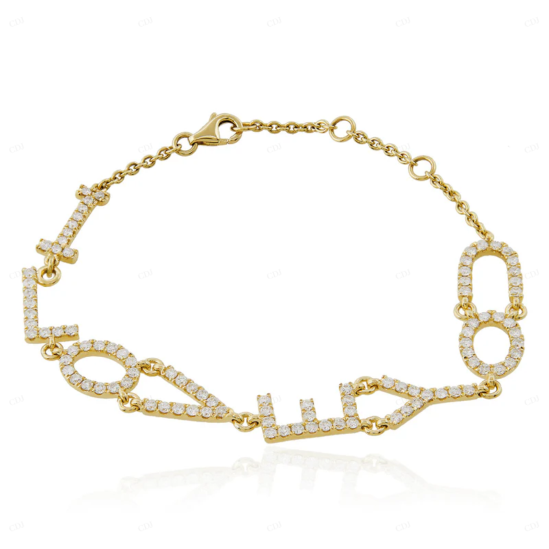 14K Yellow Gold Name Letter Simple Minimalist Bracelet CustomDiamJewel