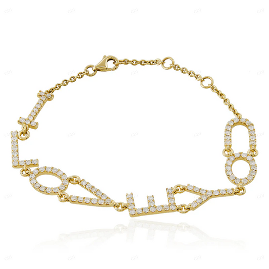 14K Yellow Gold Name Letter Simple Minimalist Bracelet CustomDiamJewel