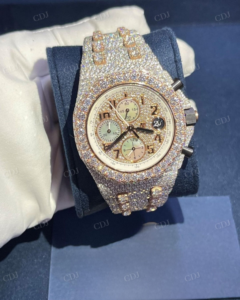 Fully Iced Out Hip Hop AP Chrono Luxury Two Tone Diamond Watch customdiamjewel