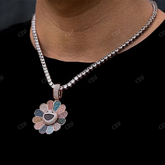 Buy Moissanite Murakami Flower Logo ColorFull Diamonds hip hop jewelry CustomDiamJewel