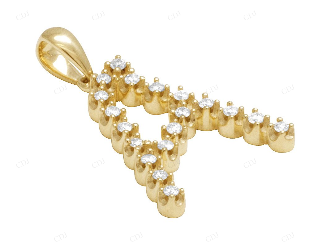 1" 0.25 CTW 10K Yellow Gold Real Diamond Initial A Pendant CustomDiamJewel