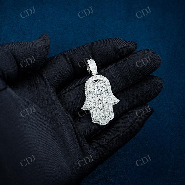 Round Cut Halo Set Hamsa Diamond Pendant  customdiamjewel   