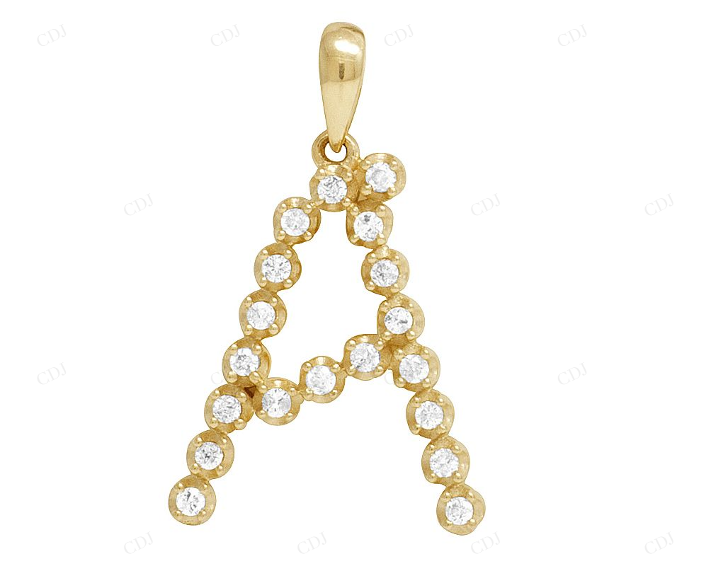 1" 0.25 CTW 10K Yellow Gold Real Diamond Initial A Pendant CustomDiamJewel