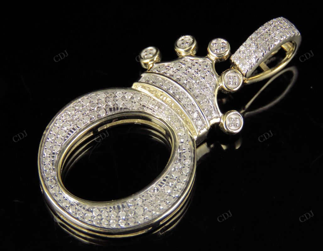 1.35" 14K Gold Diamond Crown Initial 'O' Letter Pendant CustomDiamJewel