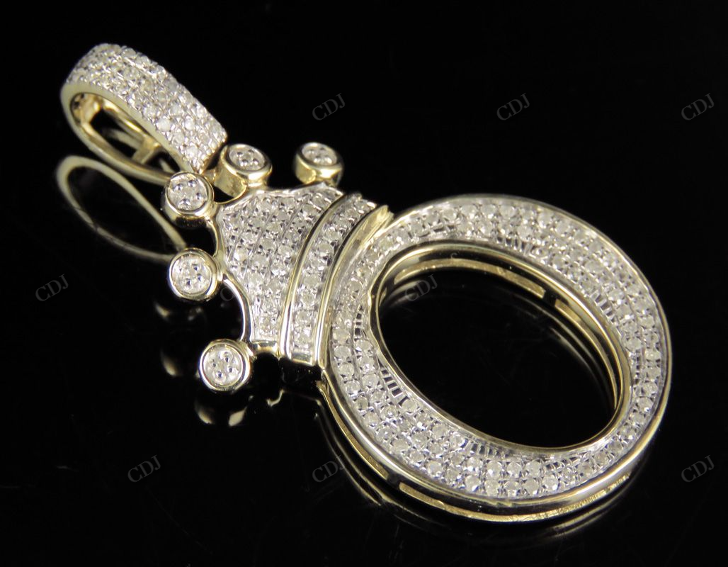 1.35" 14K Gold Diamond Crown Initial 'O' Letter Pendant CustomDiamJewel