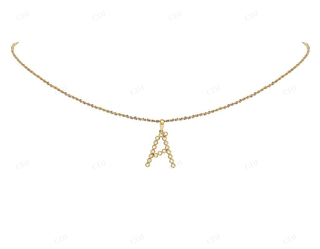 1" 0.25 CTW 10K Yellow Gold Real Diamond Initial A Pendant CustomDiamJewel