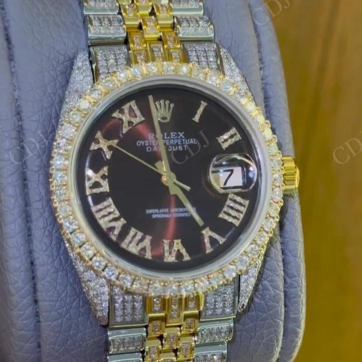 Moissanite Studded Black Dial Bust Down Rolex Watch For Men hip hop jewelry CustomDiamJewel