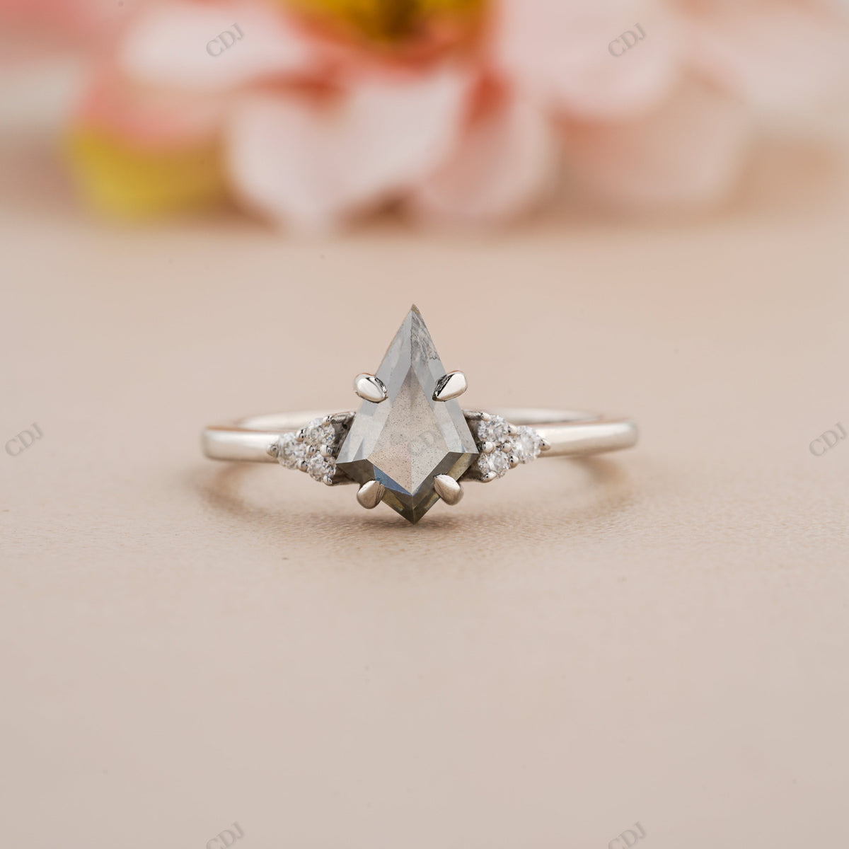 Kite Cut Salt & Pepper Moissanite Ring customdiamjewel
