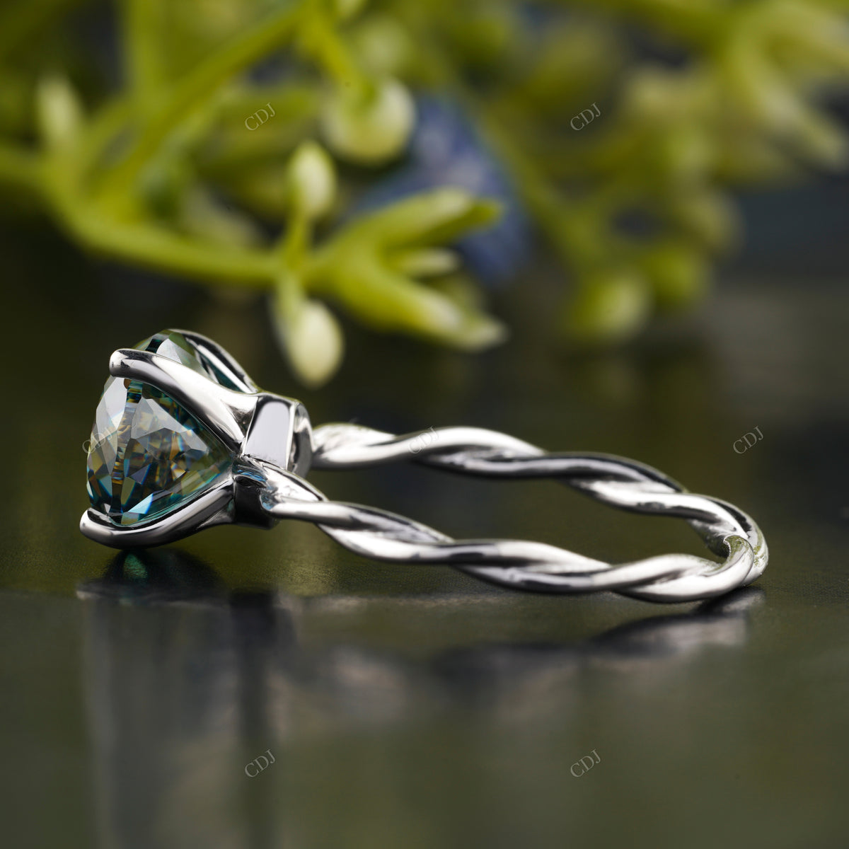 Teal Round Moissanite Twisted Band