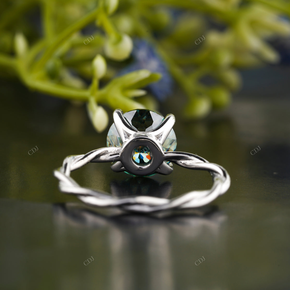 Teal Round Moissanite Twisted Band