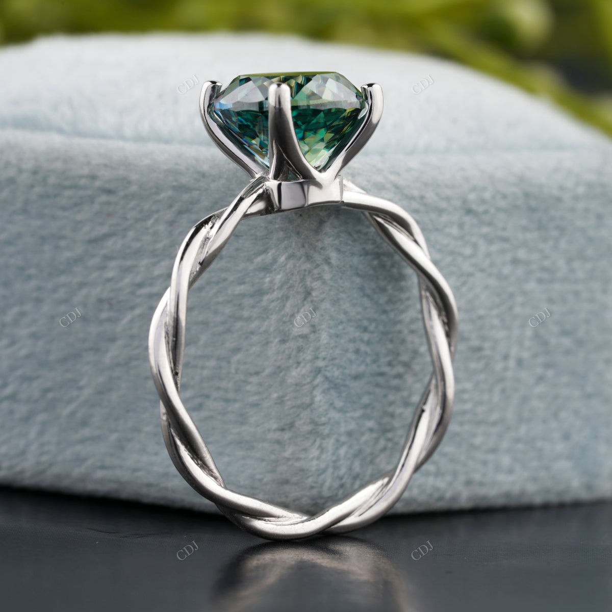 Teal Round Moissanite Twisted Band