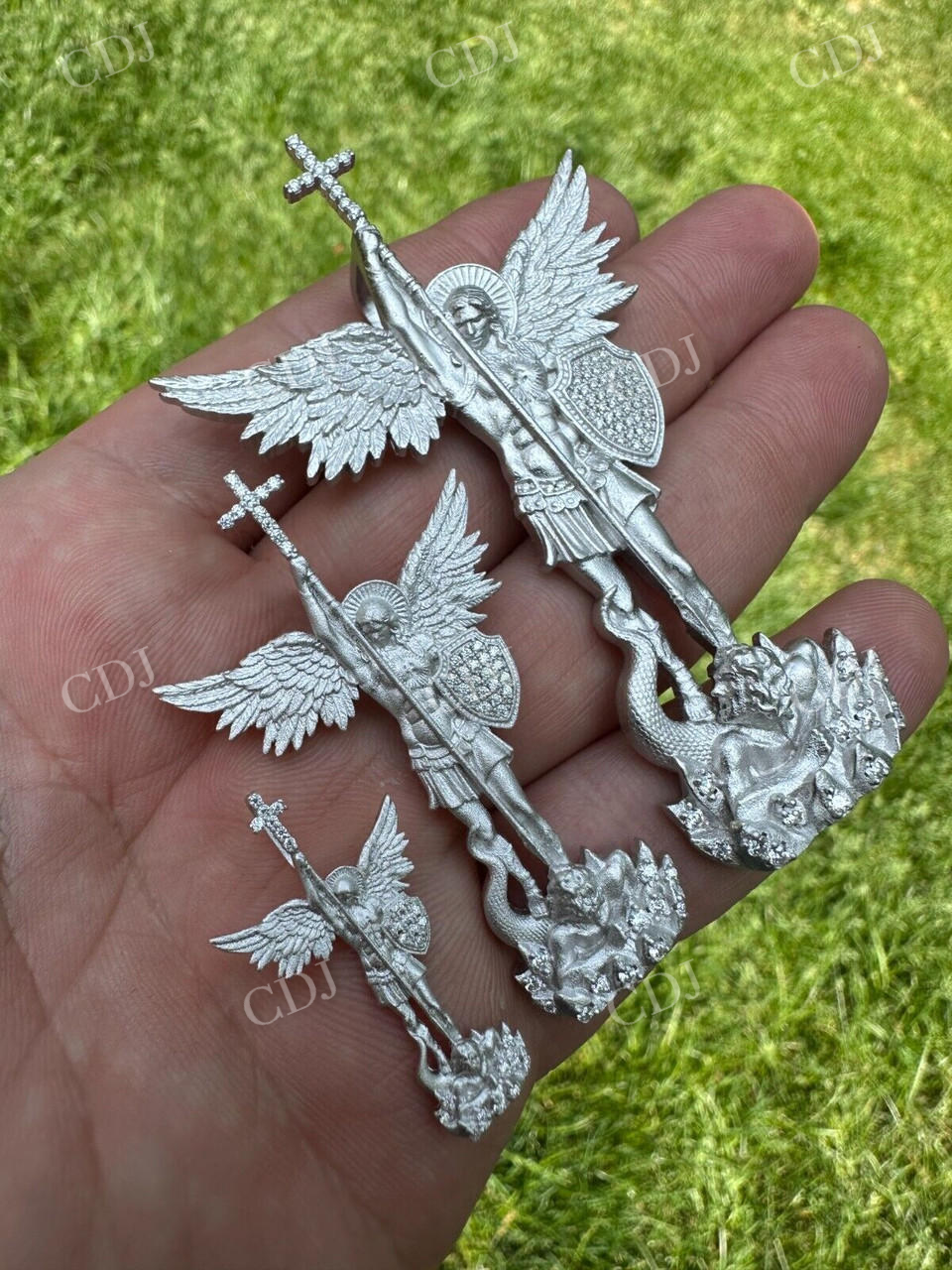 Moissanite Saint St Michael Slaying Dragon Archangel Pendant  customdiamjewel   