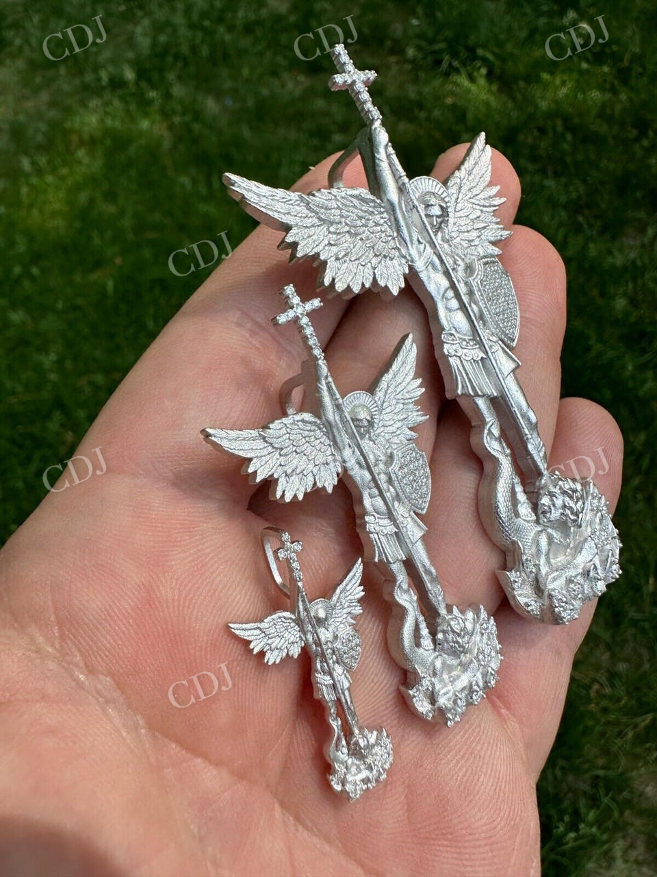 Moissanite Saint St Michael Slaying Dragon Archangel Pendant  customdiamjewel   