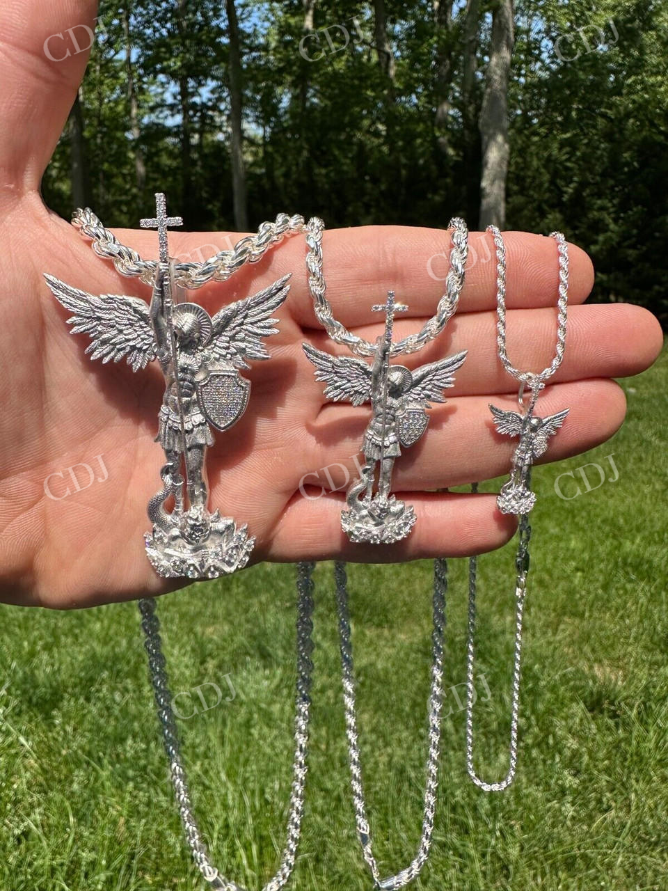 Moissanite Saint St Michael Slaying Dragon Archangel Pendant  customdiamjewel   