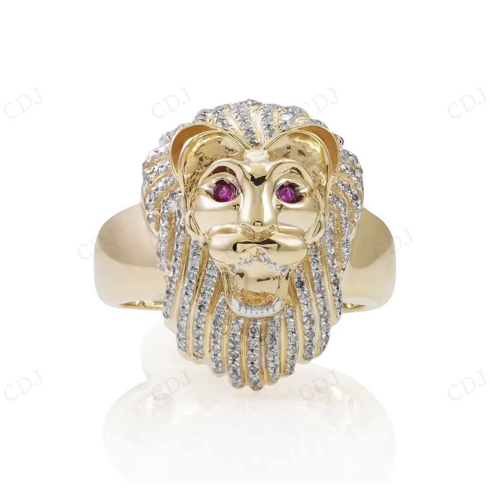 10K Yellow Gold Moissanite Diamond Lion Head Ring hip hop jewelry CustomDiamJewel