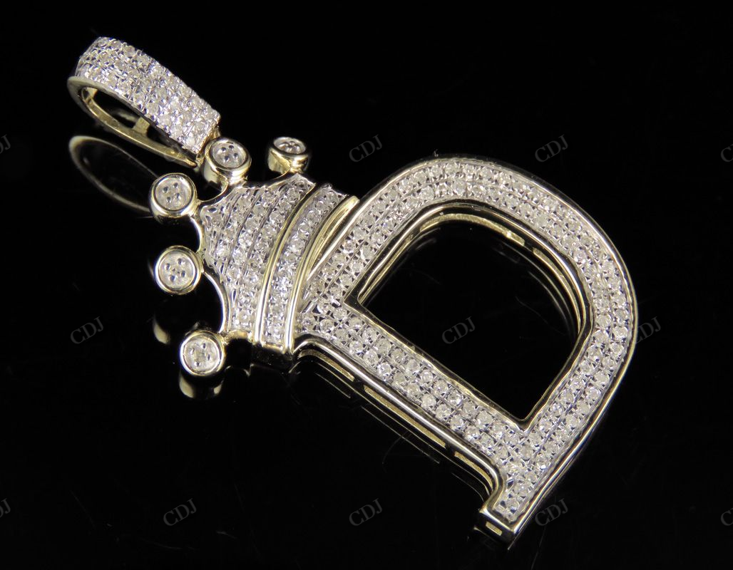 1.5" 10K Gold Natural Diamond Crown Initial "D" Letter Pendant CustomDiamJewel