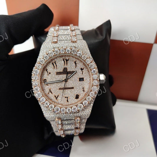 Luxurious Iced Out Moissanite Arabic Dial AP Watch customdiamjewel