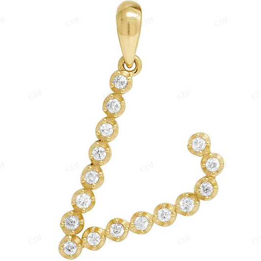 1" 0.20 CT 10K Gold Real Diamond Initial "V" Letter Pendant CustomDiamJewel