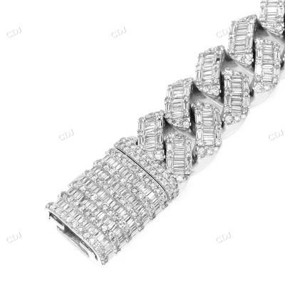 10K White Gold Baguette Diamond Cuban Bracelet hip hop jewelry CustomDiamJewel