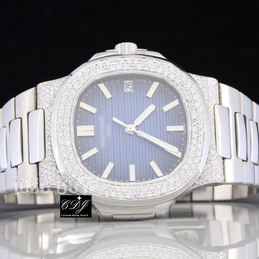 Custom Blue Dial Moissanite Patek Philippe Watch customdiamjewel