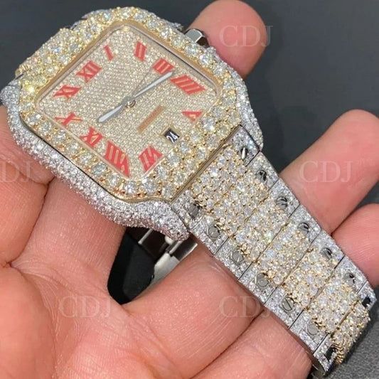 Fully Iced Out Square Case Moissanite Watches Two Tone Automatic Bust Down Watch customdiamjewel