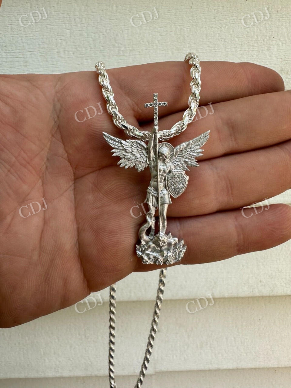 Moissanite Saint St Michael Slaying Dragon Archangel Pendant  customdiamjewel   