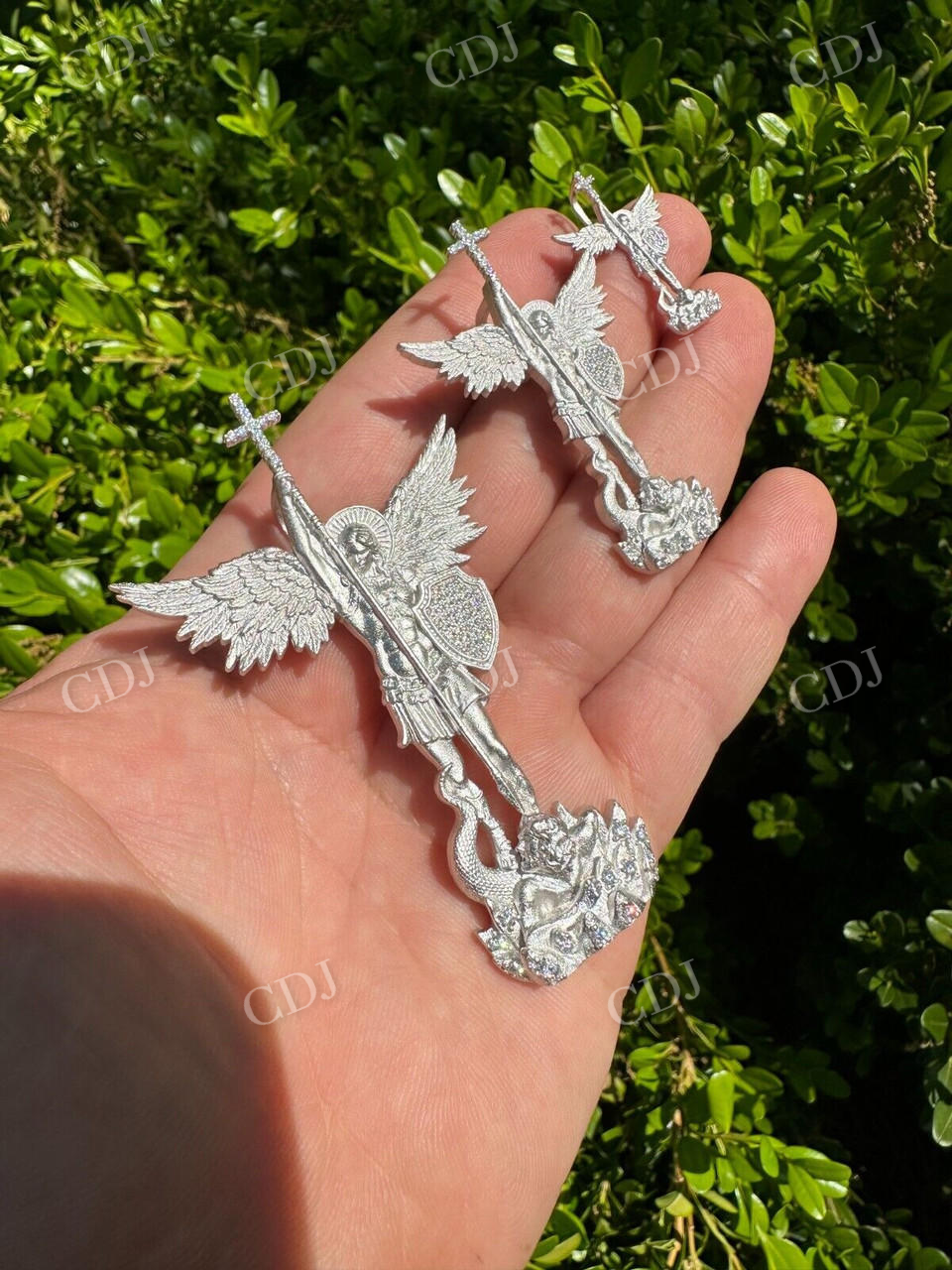 Moissanite Saint St Michael Slaying Dragon Archangel Pendant  customdiamjewel   