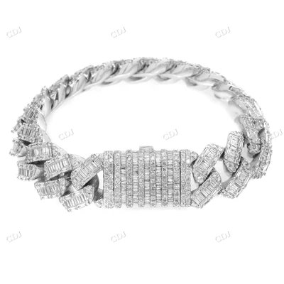 10K White Gold Baguette Diamond Cuban Bracelet hip hop jewelry CustomDiamJewel