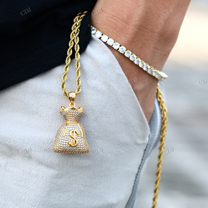 Hip Hop Iced Out Moissanite Dollar Bag Pendant hip hop jewelry CustomDiamJewel