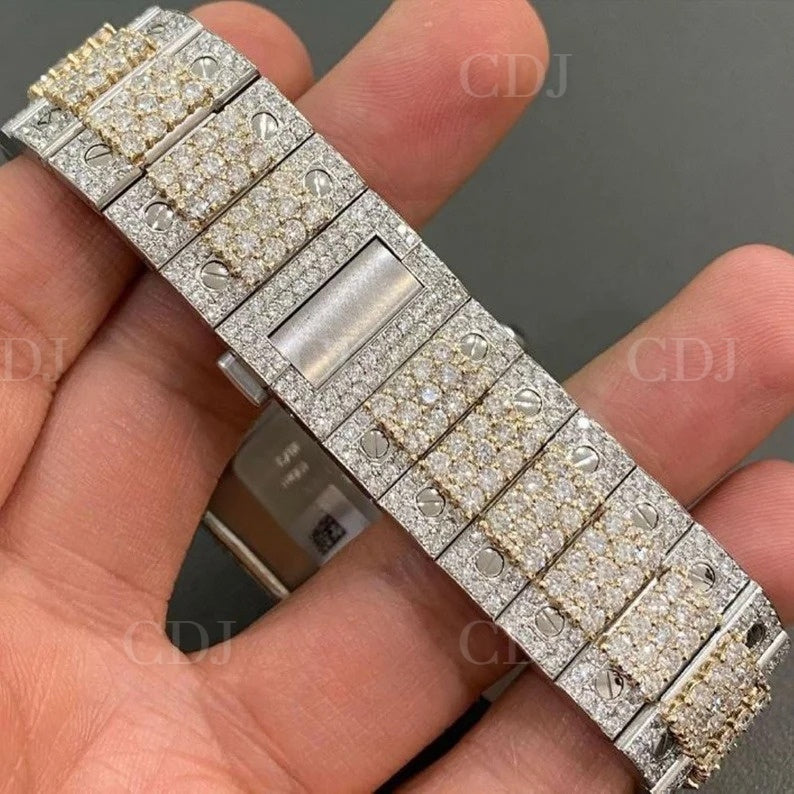 Iced Out Square Case Moissanite Watches Two Tone Fully Diamond Automatic Bust Down Watch (23 To 26 CTW)