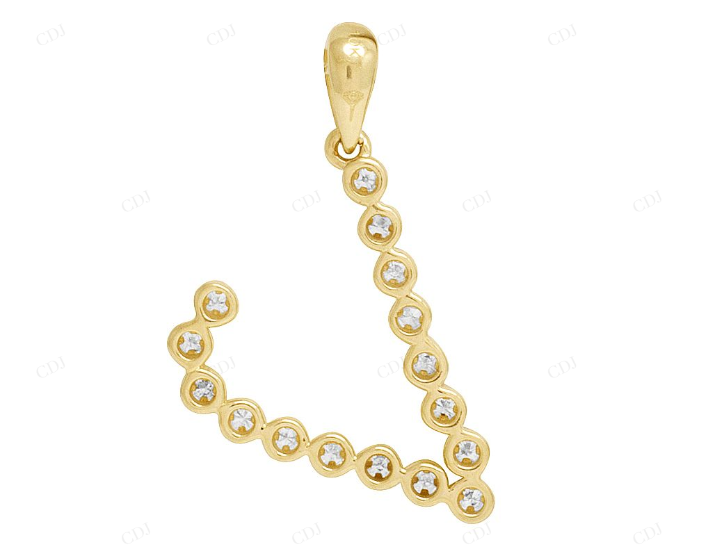 1" 0.20 CT 10K Gold Real Diamond Initial "V" Letter Pendant CustomDiamJewel