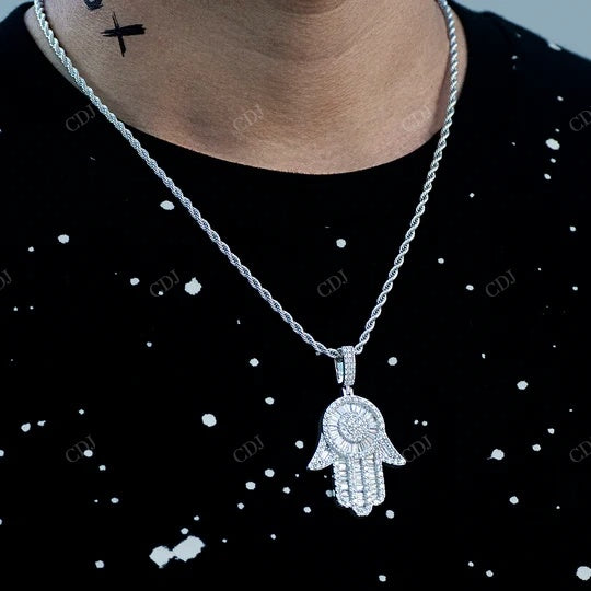 Iced Hamsa Hand Pendant White Gold Plated hip hop jewelry CustomDiamJewel