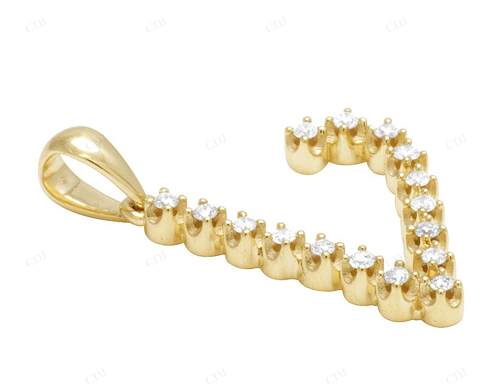 1" 0.20 CT 10K Gold Real Diamond Initial "V" Letter Pendant CustomDiamJewel