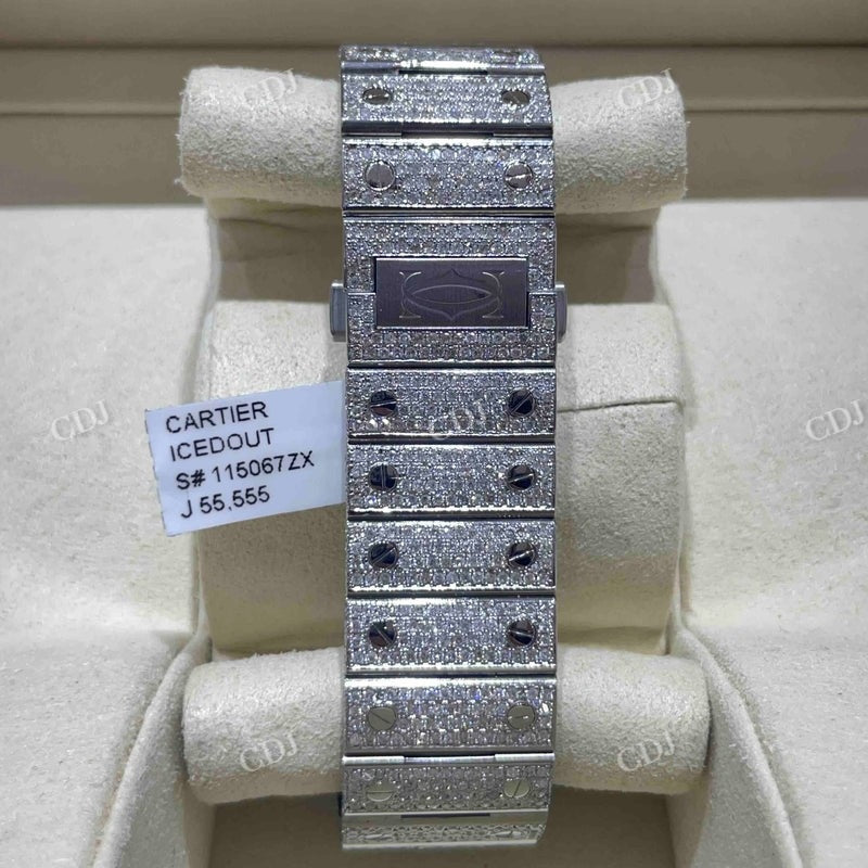 41mm Full White Cartier Santos Arabic Dial VVS Moissanite Watch customdiamjewel