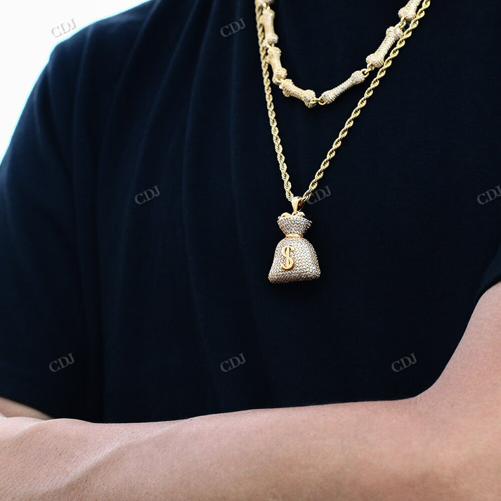 Hip Hop Iced Out Moissanite Dollar Bag Pendant hip hop jewelry CustomDiamJewel