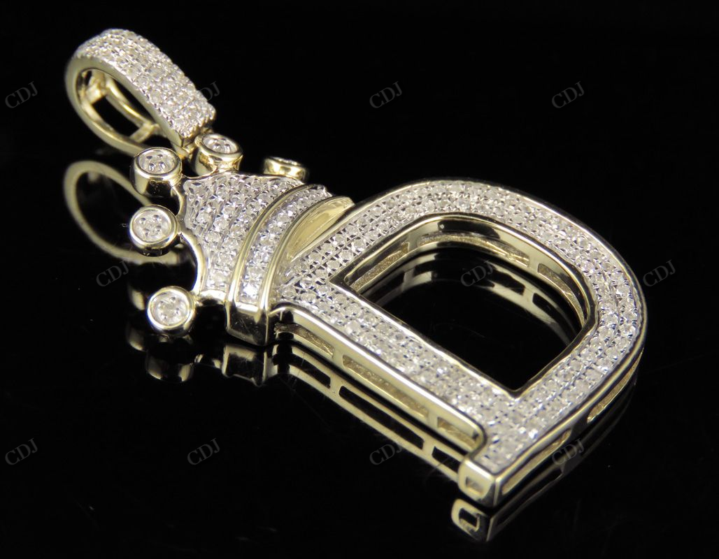 1.5" 10K Gold Natural Diamond Crown Initial "D" Letter Pendant CustomDiamJewel