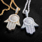 Iced Hamsa Hand Pendant White Gold Plated hip hop jewelry CustomDiamJewel