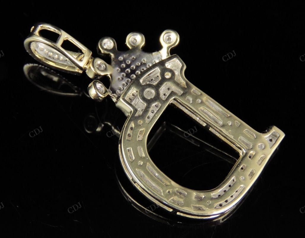 1.5" 10K Gold Natural Diamond Crown Initial "D" Letter Pendant CustomDiamJewel