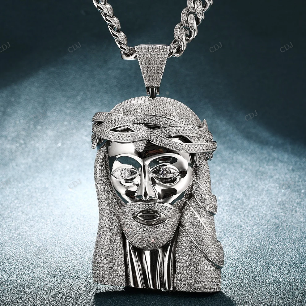 Custom Sterling Silver Oversized Jesus Head Pendant hip hop jewelry CustomDiamJewel