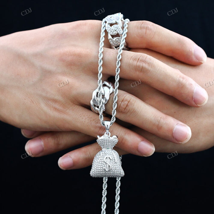 Hip Hop Iced Out Moissanite Dollar Bag Pendant hip hop jewelry CustomDiamJewel