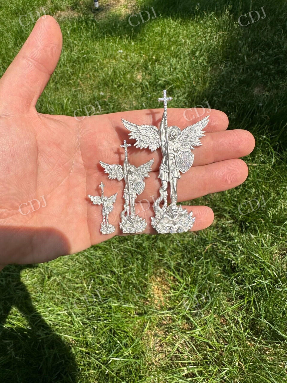 Moissanite Saint St Michael Slaying Dragon Archangel Pendant  customdiamjewel   