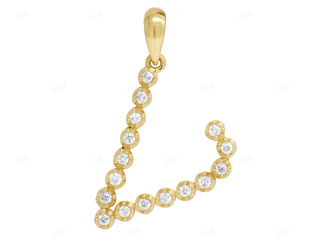 1" 0.20 CT 10K Gold Real Diamond Initial "V" Letter Pendant CustomDiamJewel