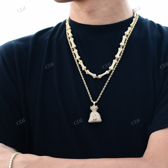 Hip Hop Iced Out Moissanite Dollar Bag Pendant hip hop jewelry CustomDiamJewel