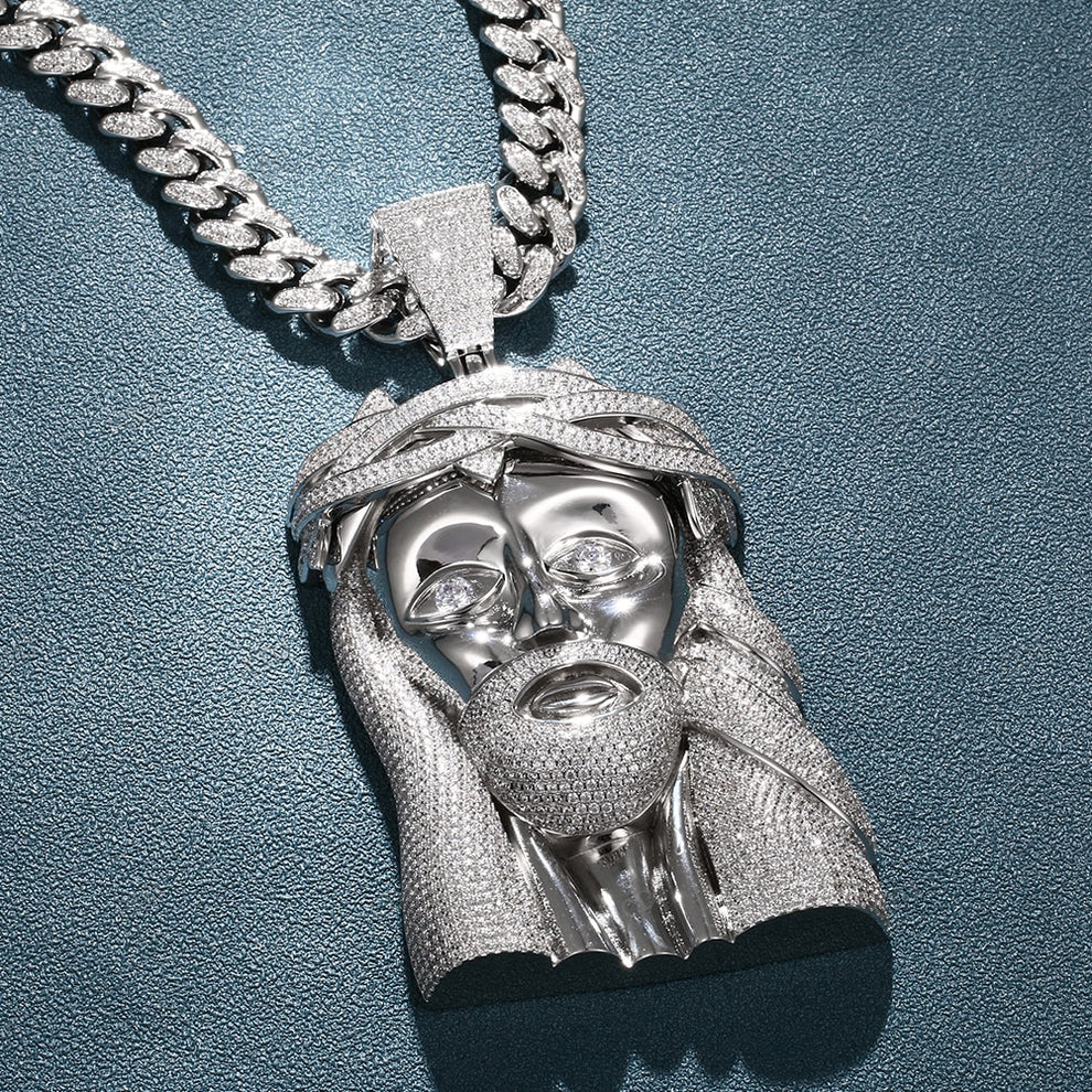 Custom Sterling Silver Oversized Jesus Head Pendant hip hop jewelry CustomDiamJewel