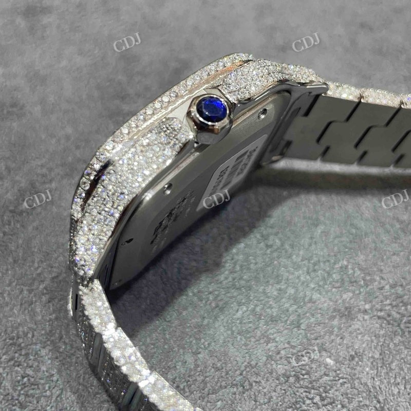 41mm Full White Cartier Santos Arabic Dial VVS Moissanite Watch customdiamjewel