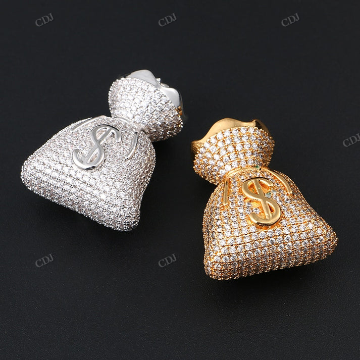 Hip Hop Iced Out Moissanite Dollar Bag Pendant hip hop jewelry CustomDiamJewel