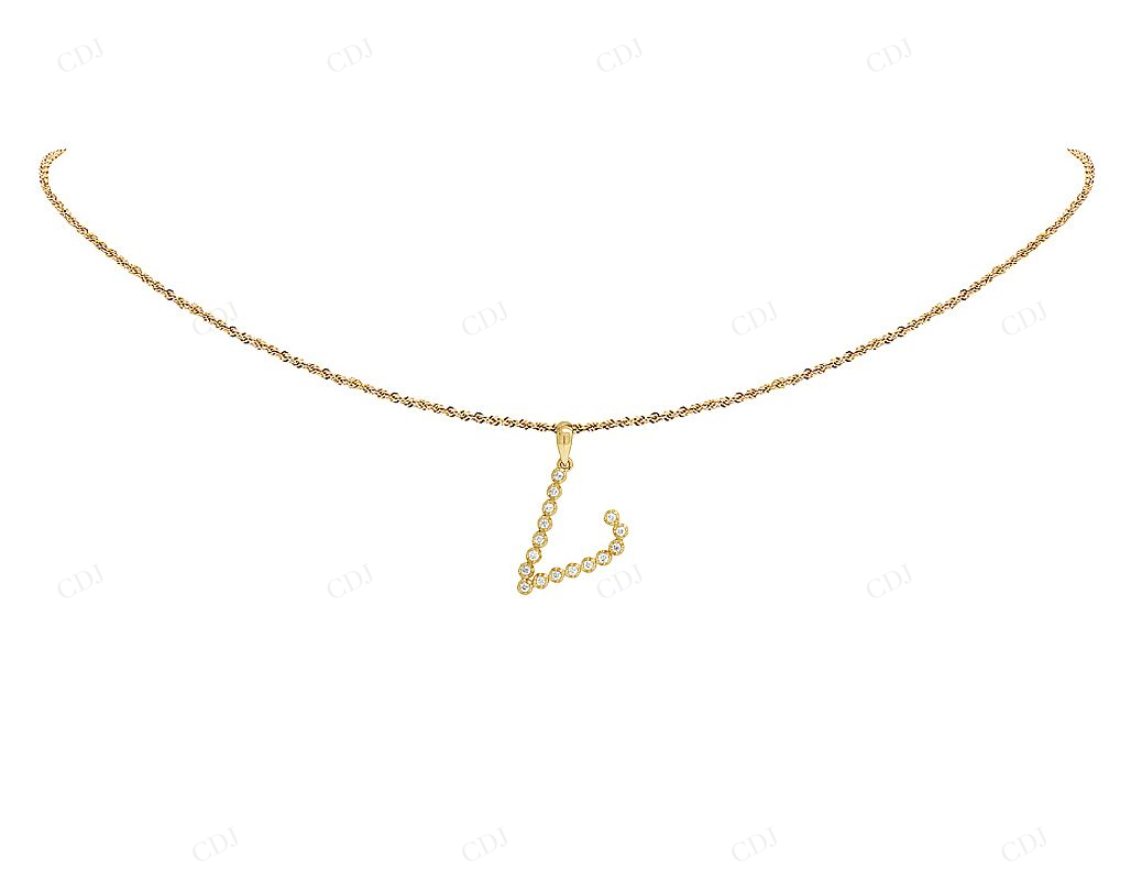 1" 0.20 CT 10K Gold Real Diamond Initial "V" Letter Pendant CustomDiamJewel