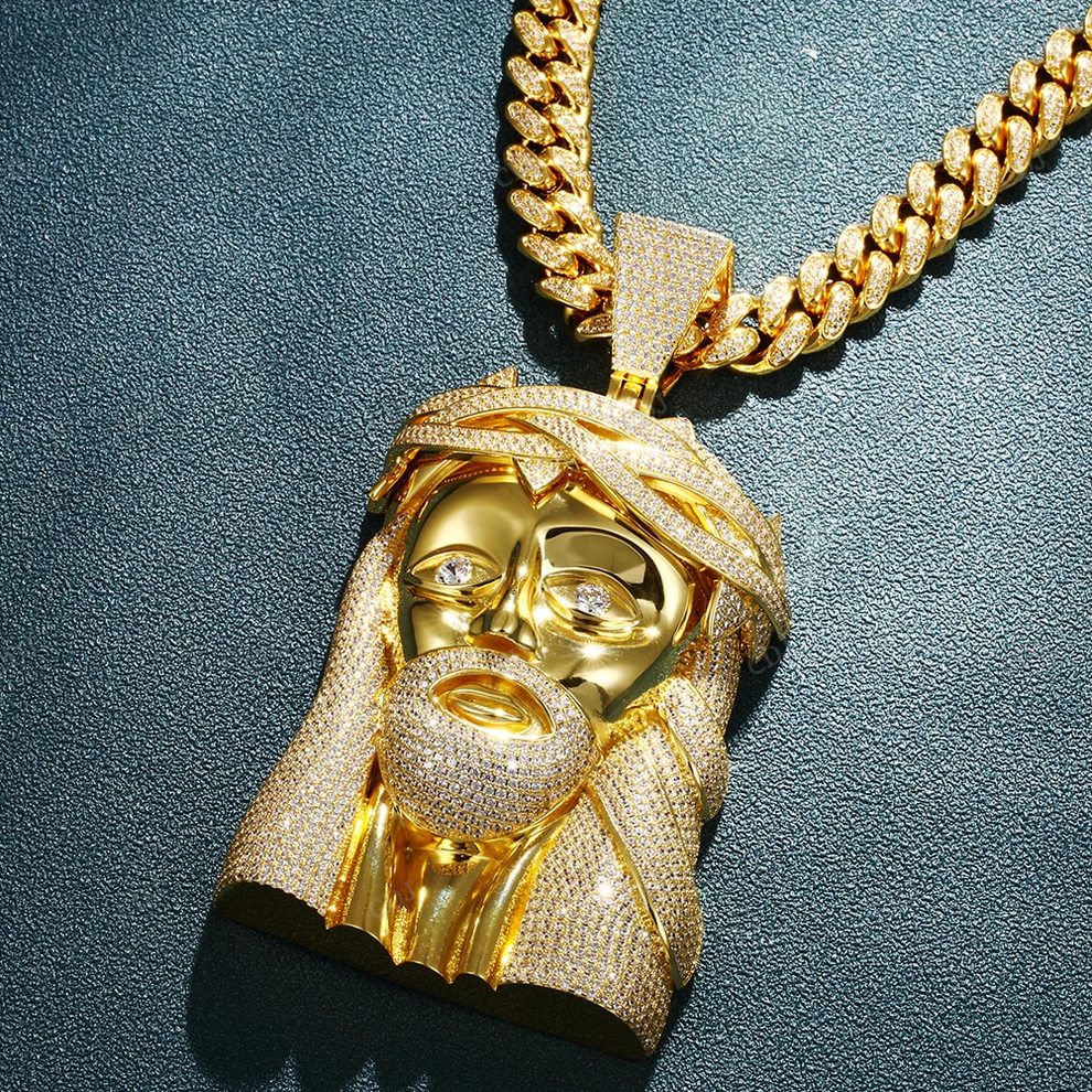 Custom Sterling Silver Oversized Jesus Head Pendant hip hop jewelry CustomDiamJewel